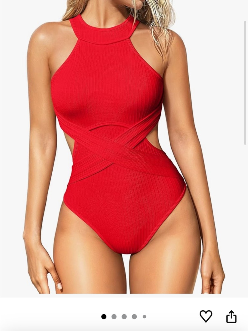 Red Crisscross Ribbed One-Piece Swimsuit